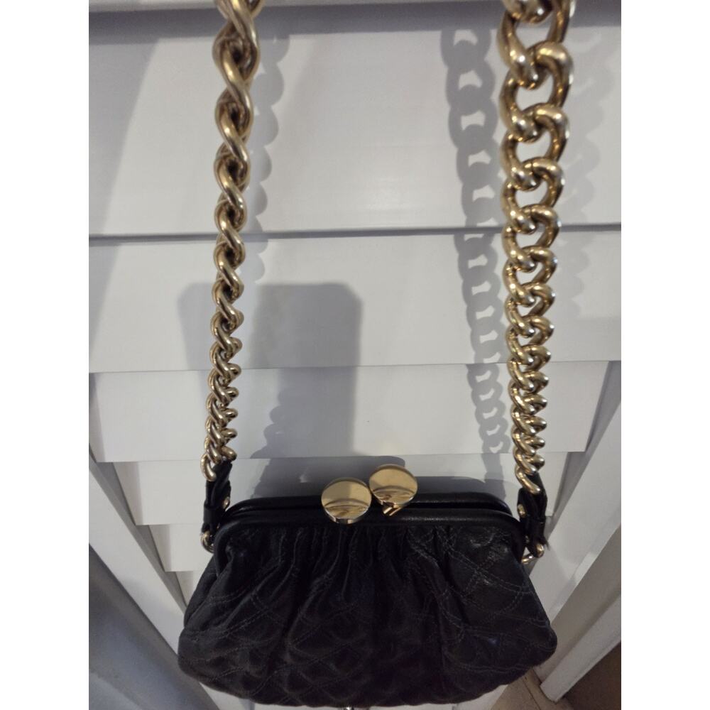 Marc Jacobs Black Quilted Kiss Lock Shoulder Bag Gold Chain Strap - Picture 3 of 14